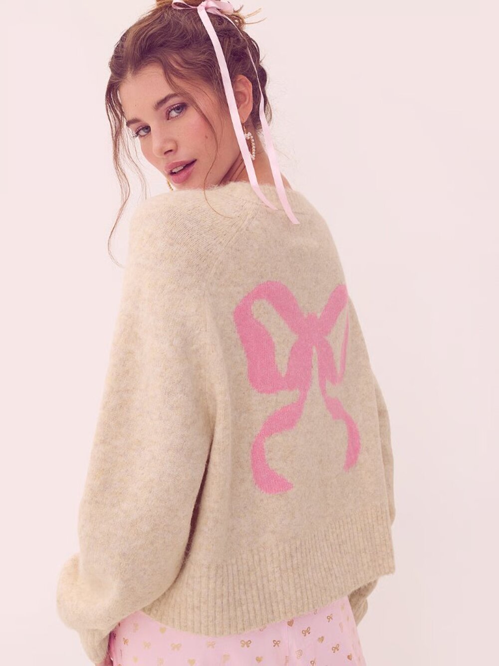Victoria's Secret PINK x LoveShackFancy Boxy Pink Bow Cardigan NWT